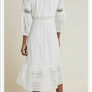 Anthropologie Ebba Eyelet 10 white cotton boho hippie peasant dress NWT